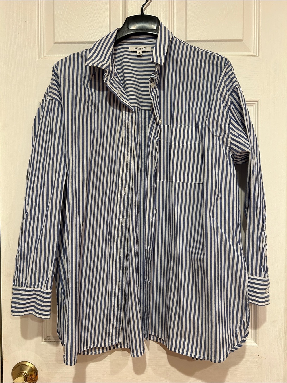 Madewell Navy & White Vertical Stripe Casual Button-Down Shirt